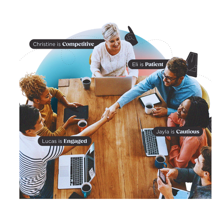 A woman leading a meeting with four team members applauding